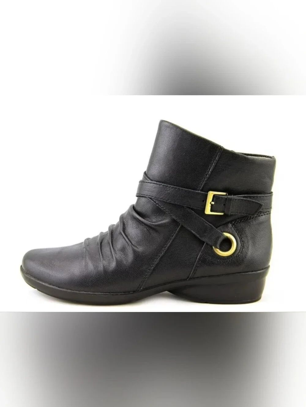 Naturalizer Canyon Black Leather Ankle Cycle Boot with Gold Accent